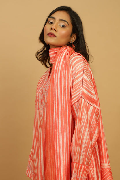 CORAL CHANDERI SHIBORI KURTA SET (3 pcs)