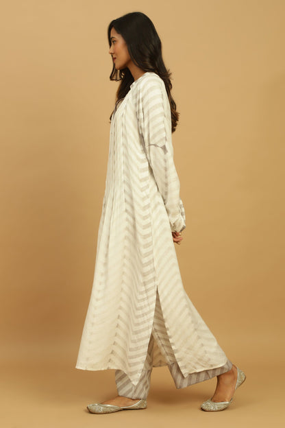 TAUPE COTTON SILK SHIBORI TUNIC SET (2 pcs)