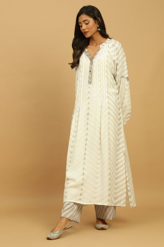 TAUPE COTTON SILK SHIBORI TUNIC SET (2 pcs)