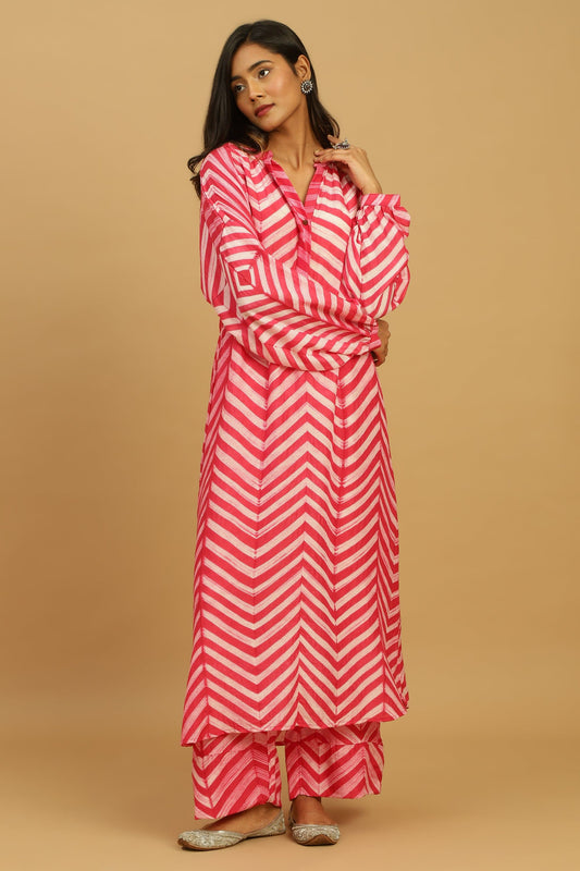FUCHSIA COTTON SILK SHIBORI TUNIC SET (2 pcs)