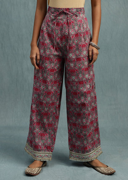 Pink Marigold Jaal Organic Cotton Hand Block Printed Kurta - (3 Pcs Set)