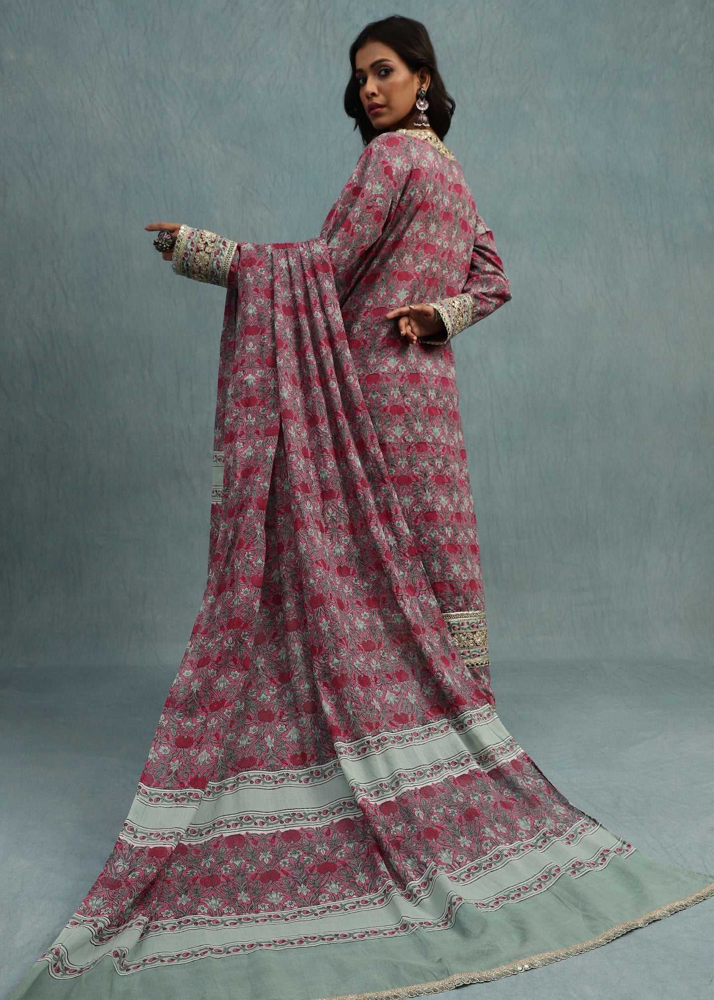 Pink Marigold Jaal Organic Cotton Hand Block Printed Kurta - (3 Pcs Set)