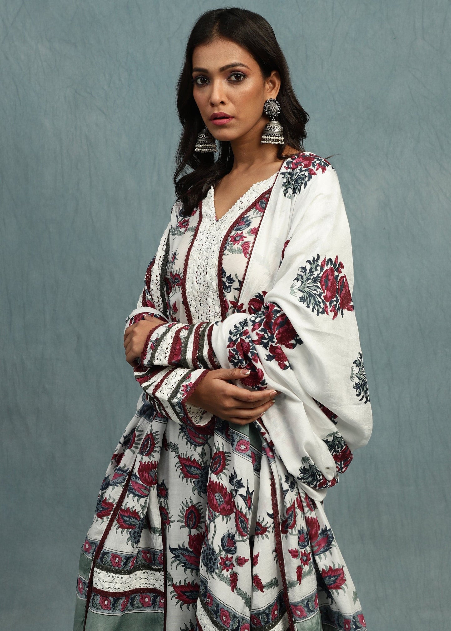 Floral Chintz Cotton Silk Hand Block Printed Kurta - (3 Pcs Set)