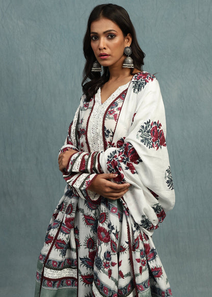 Floral Chintz Cotton Silk Hand Block Printed Kurta - (3 Pcs Set)
