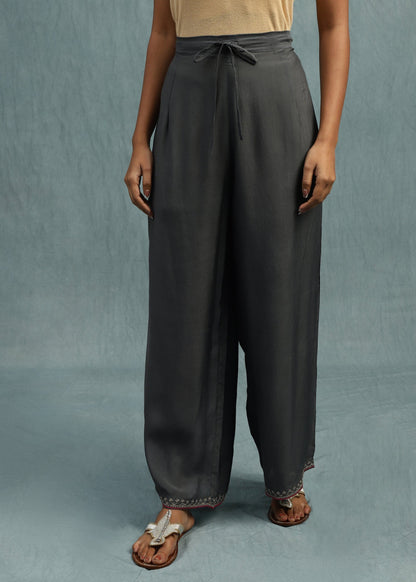 Grey Indigo Shibori Silk Hand Dyed Kurta Set- (3 Pcs Set)