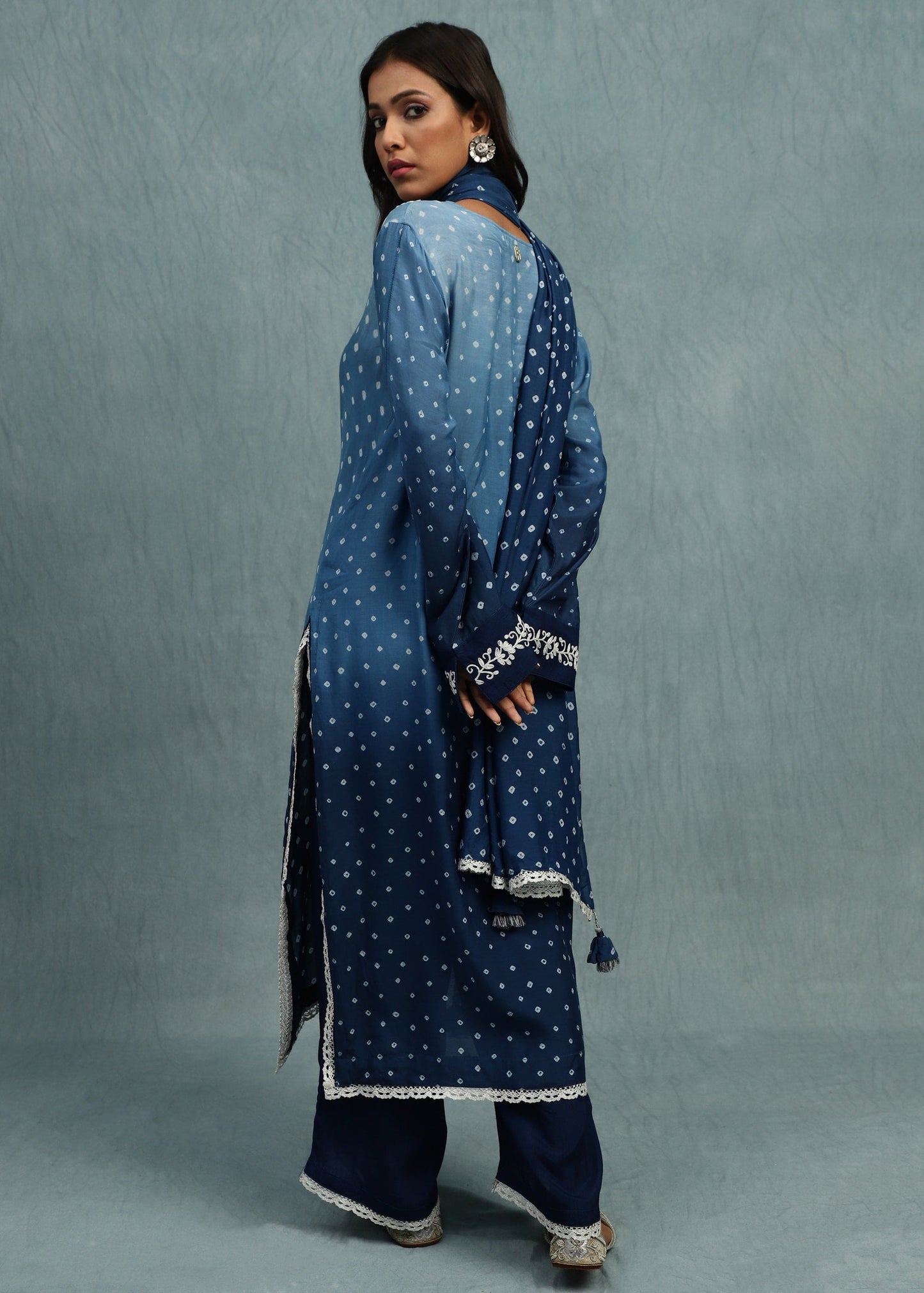 Indigo Bandhini Cotton Silk Hand Dyed Kurta Set-  (3 Pcs Set)