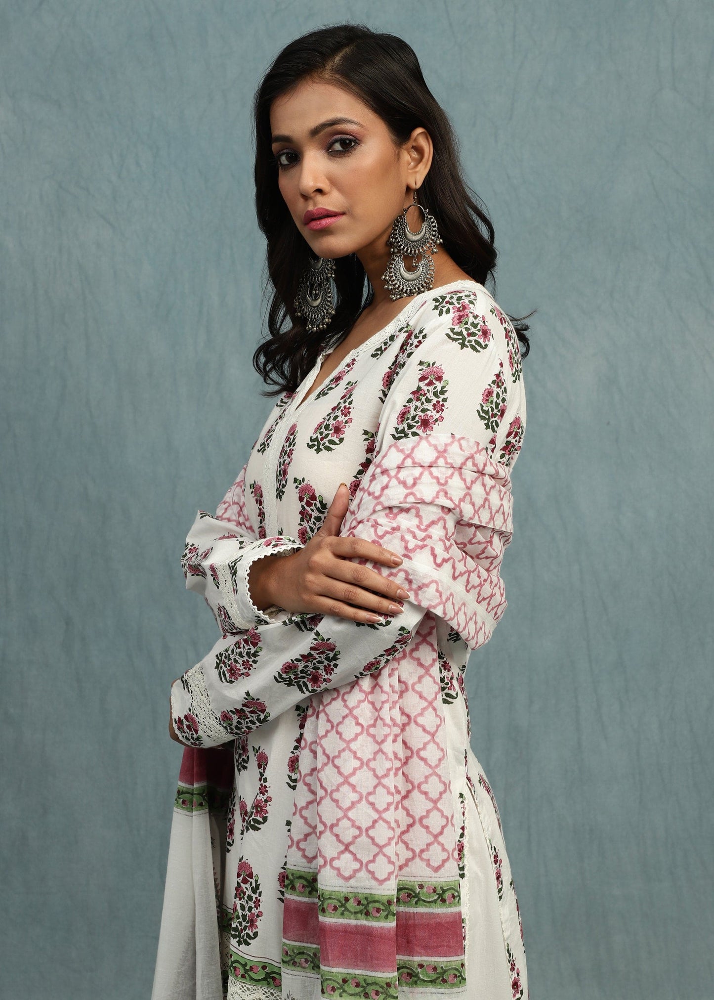 Pink Paisley Bootie Organic Cotton Hand Block Printed Kurta - (3 Pcs Set)