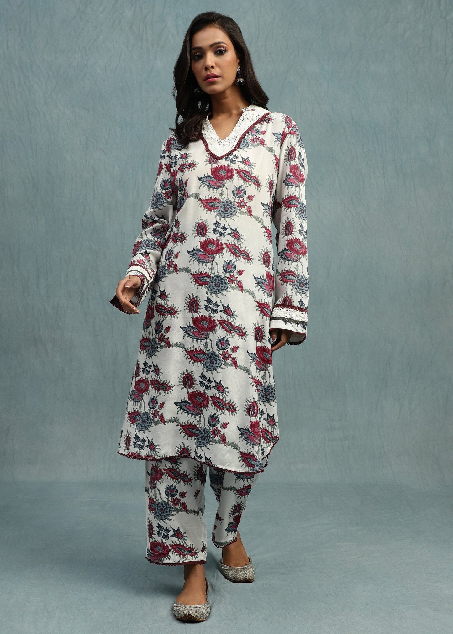 Floral Chintz Cotton Silk Hand Block Printed Tunic Set - (2 Pcs Set)