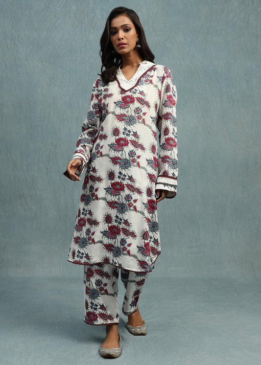Floral Chintz Cotton Silk Hand Block Printed Tunic Set - (2 Pcs Set)