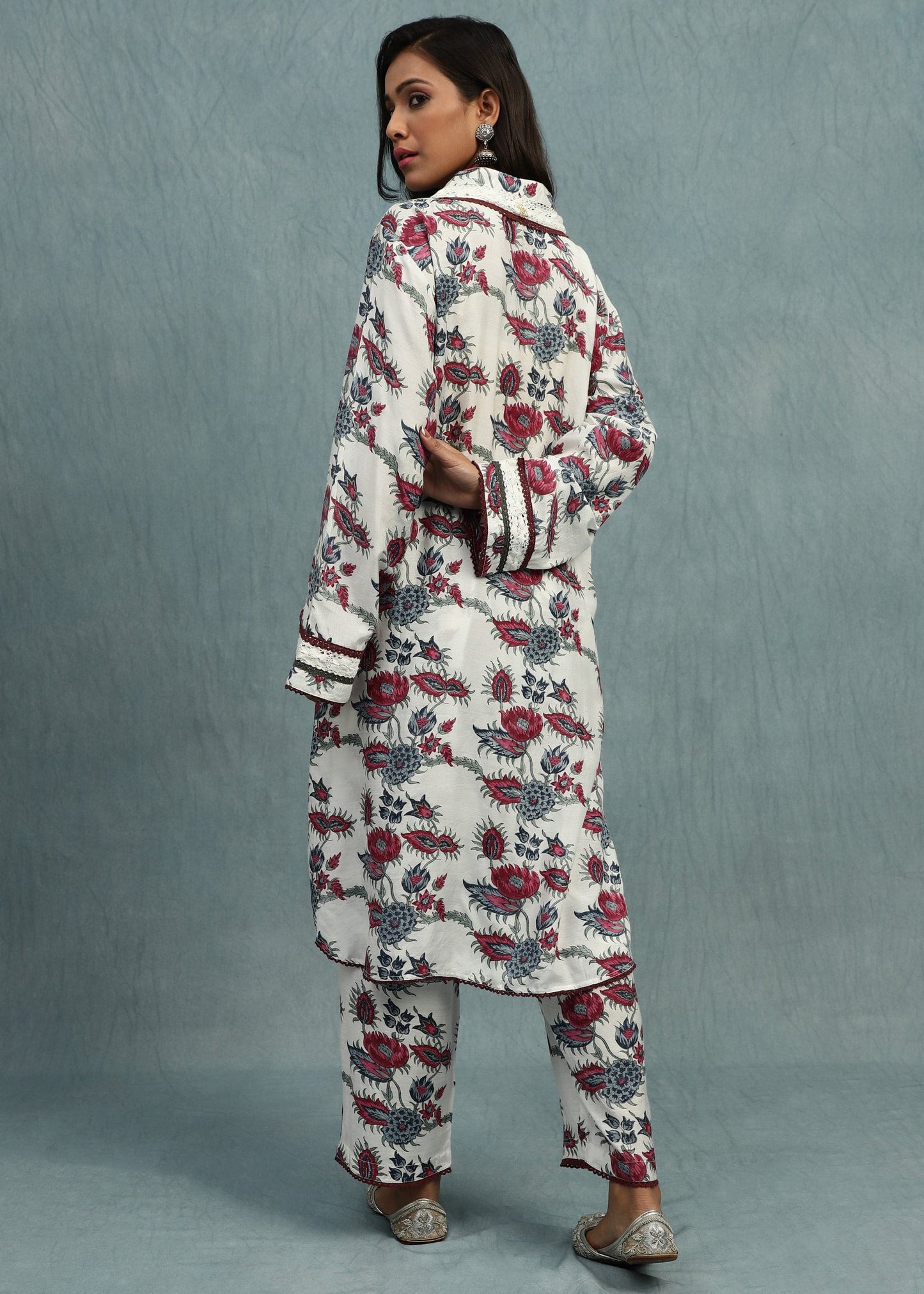 Floral Chintz Cotton Silk Hand Block Printed Tunic Set - (2 Pcs Set)
