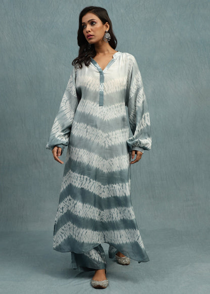 Shibori Light Indigo Cotton Silk Tunic Set - (2 Pcs Set)