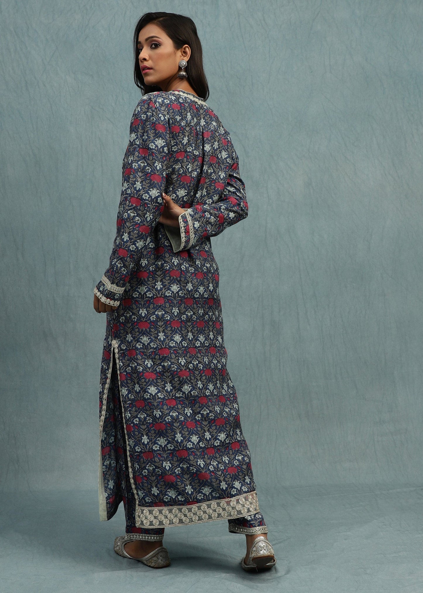 Indigo Marigold Jaal Cotton Silk Hand Block Printed Tunic Set - (2 Pcs Set)