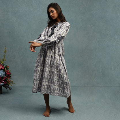 Ikat Embroidered Organic Cotton Handwoven Dress