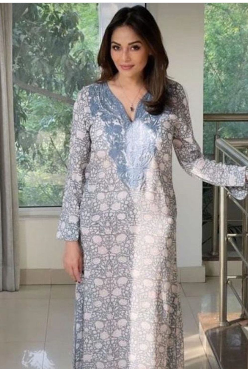 Kalyani Chawla inGrey brown rose Kaftan