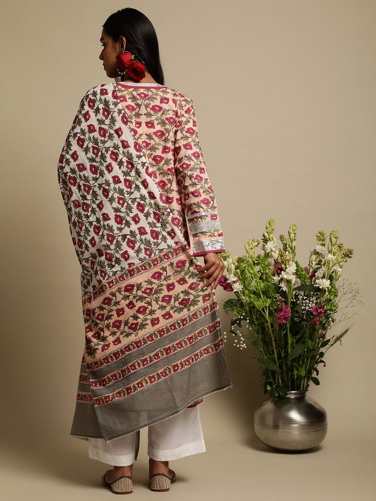 Fuchsia Peony Organic Cotton Hand Block Printed Kurta - (3 Pcs Set)