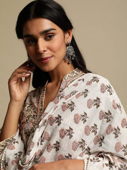 Pink Jaal Organic Cotton Hand Block Printed Kurta - (3 Pcs Set)