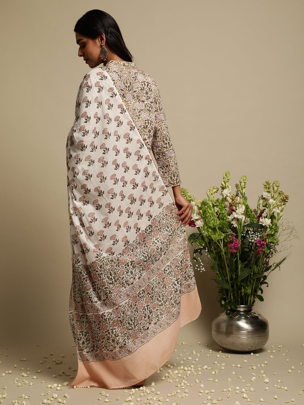 Pink Jaal Organic Cotton Hand Block Printed Kurta - (3 Pcs Set)