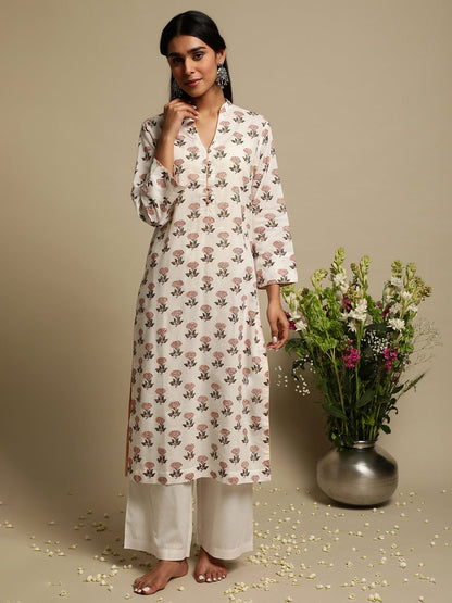Pink Bootie Organic Cotton Hand Block Printed Kurta - (3 Pcs Set)