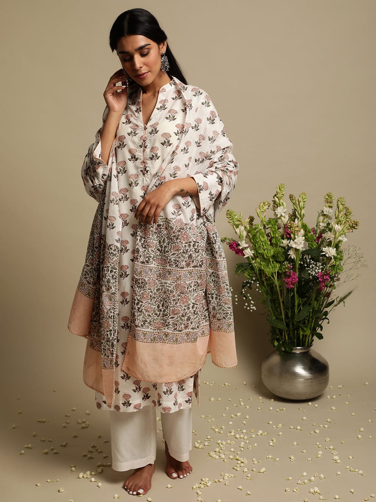 Pink Bootie Organic Cotton Hand Block Printed Kurta - (3 Pcs Set)