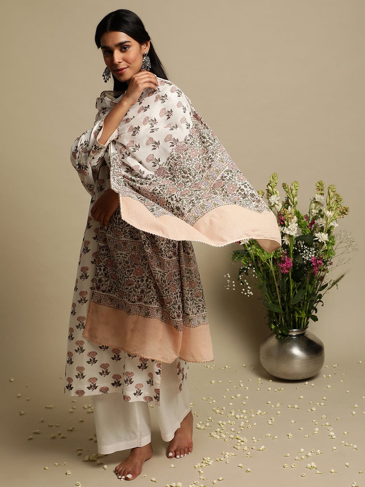 Pink Bootie Organic Cotton Hand Block Printed Kurta - (3 Pcs Set)