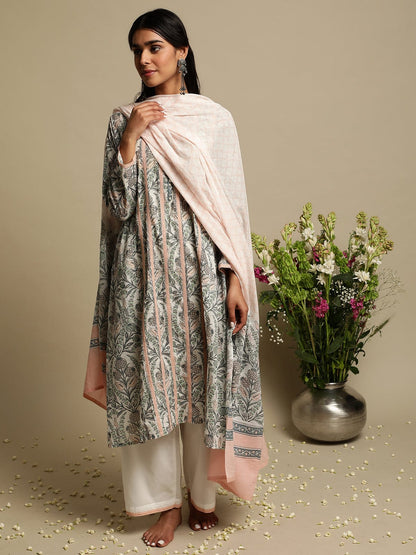Blush Jaal Organic Cotton Hand Block Printed Kurta - (3 Pcs Set)