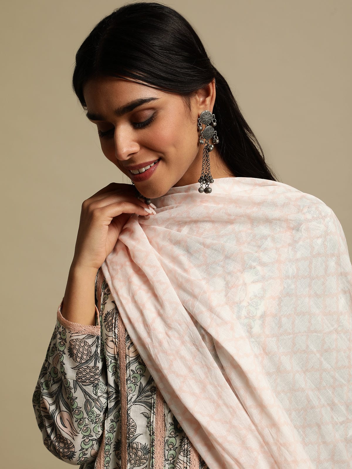 Blush Jaal Organic Cotton Hand Block Printed Kurta - (3 Pcs Set)