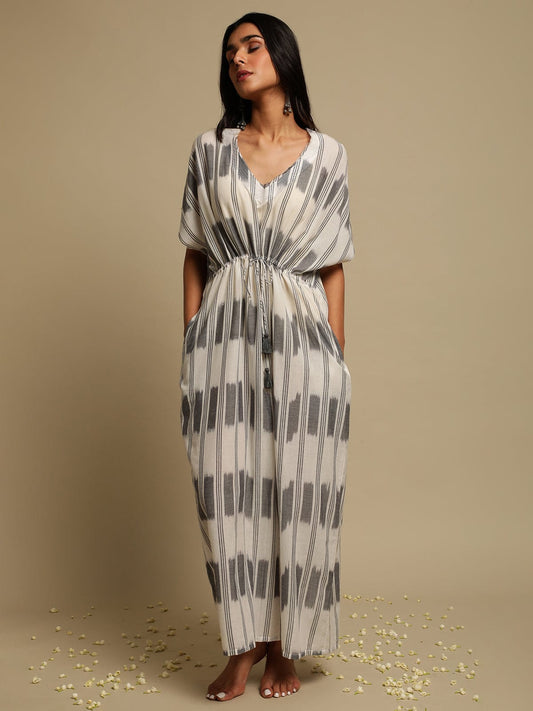 Grey Ikat Woven Cotton Kaftan