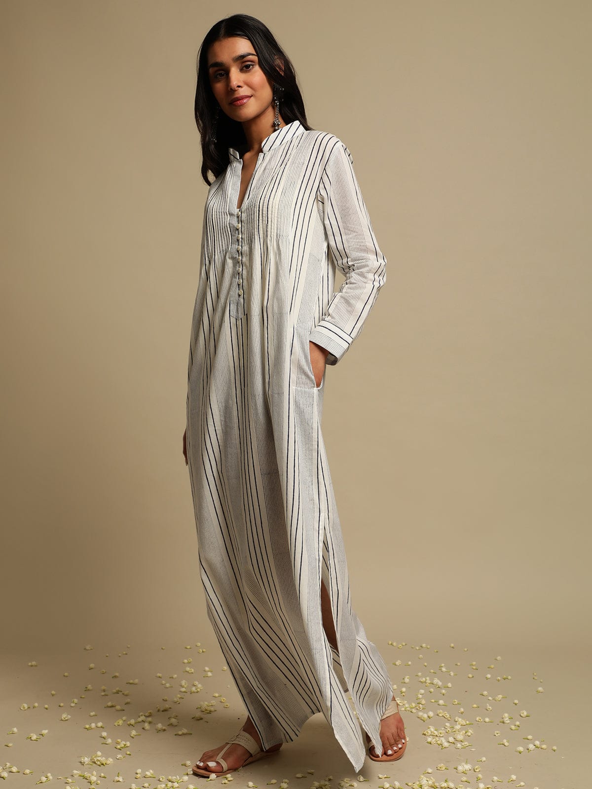 Indigo Stripes Organic Cotton Hand Block Printed Kaftan