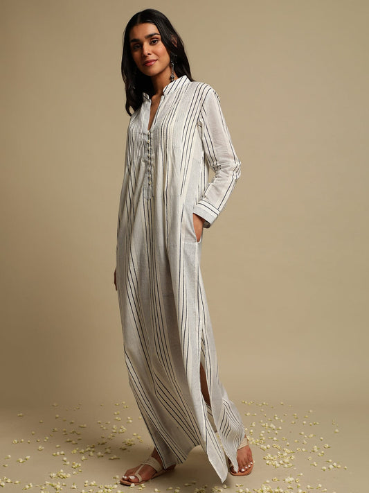 Indigo Stripes Organic Cotton Hand Block Printed Kaftan