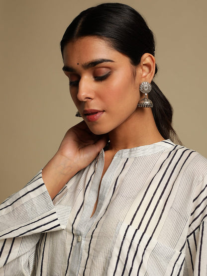 Indigo Stripes Organic Cotton Hand Block Printed Kaftan