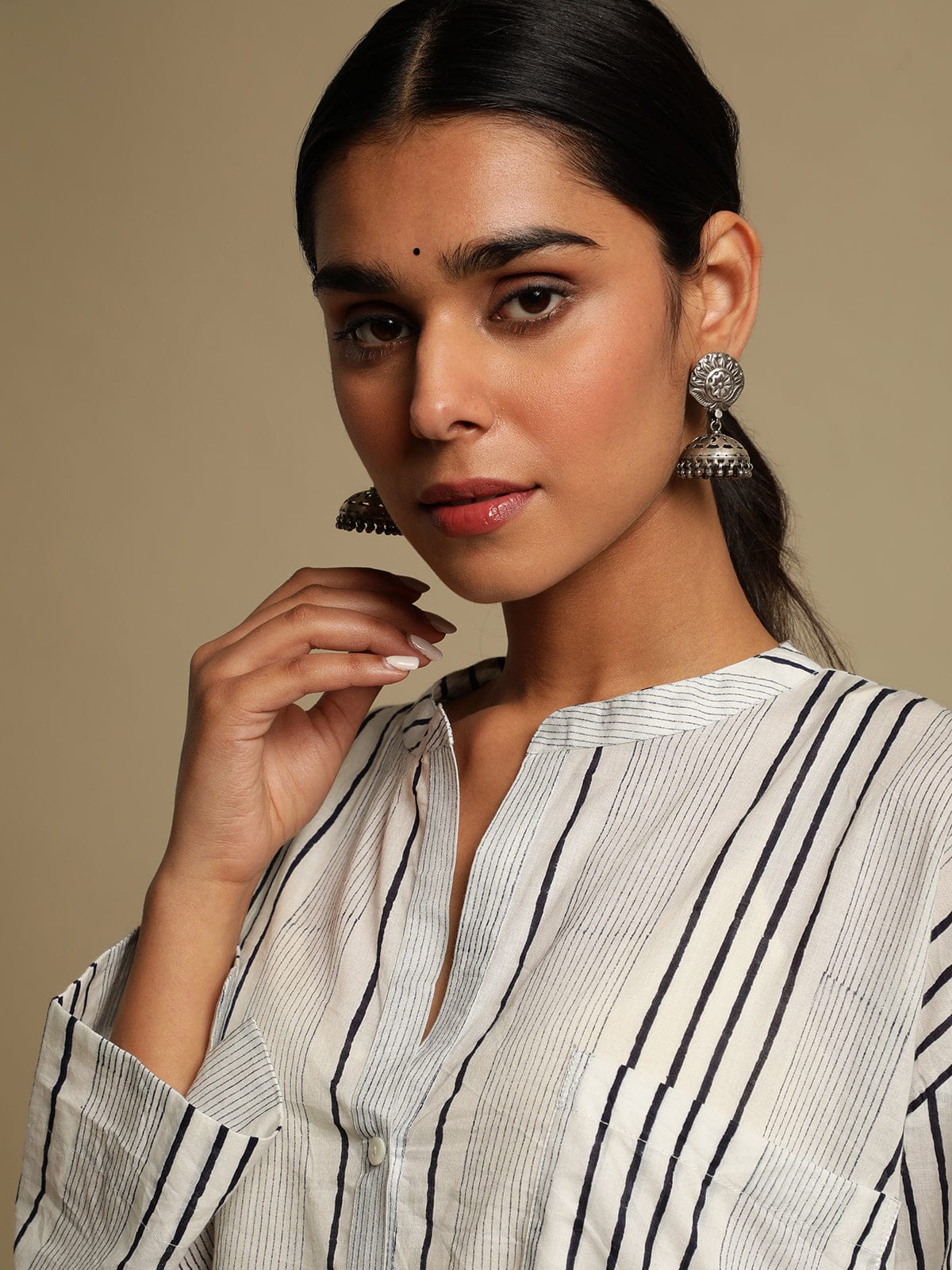 Indigo Stripes Organic Cotton Hand Block Printed Kaftan