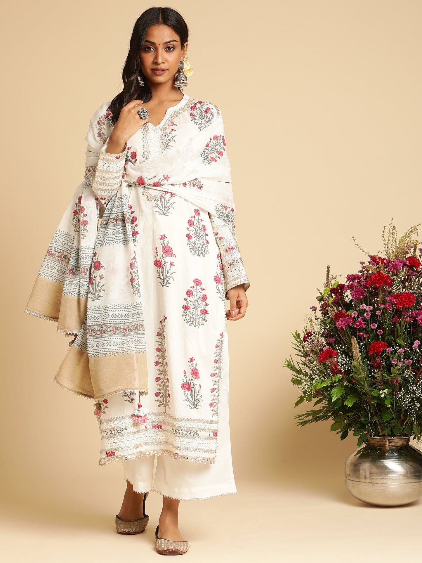 Fuchsia Long Bootie Organic Cotton Hand Block Printed Kurta - (3 Pcs Set)