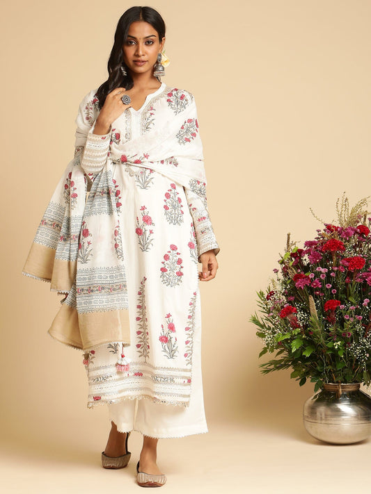Fuchsia Long Bootie Organic Cotton Hand Block Printed Kurta - (3 Pcs Set)