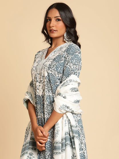 Indigo Marigold Organic Cotton Hand Block Printed Kurta - (3 Pcs Set)