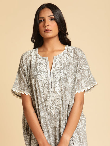 Grey Rose Jaal Organic Cotton Kaftan