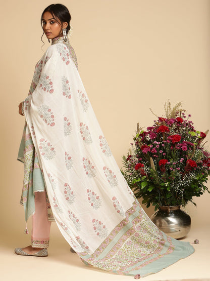 Pink Rose Jaal Gota Organic Cotton Hand Block Printed Kurta - (3 Pcs Set)