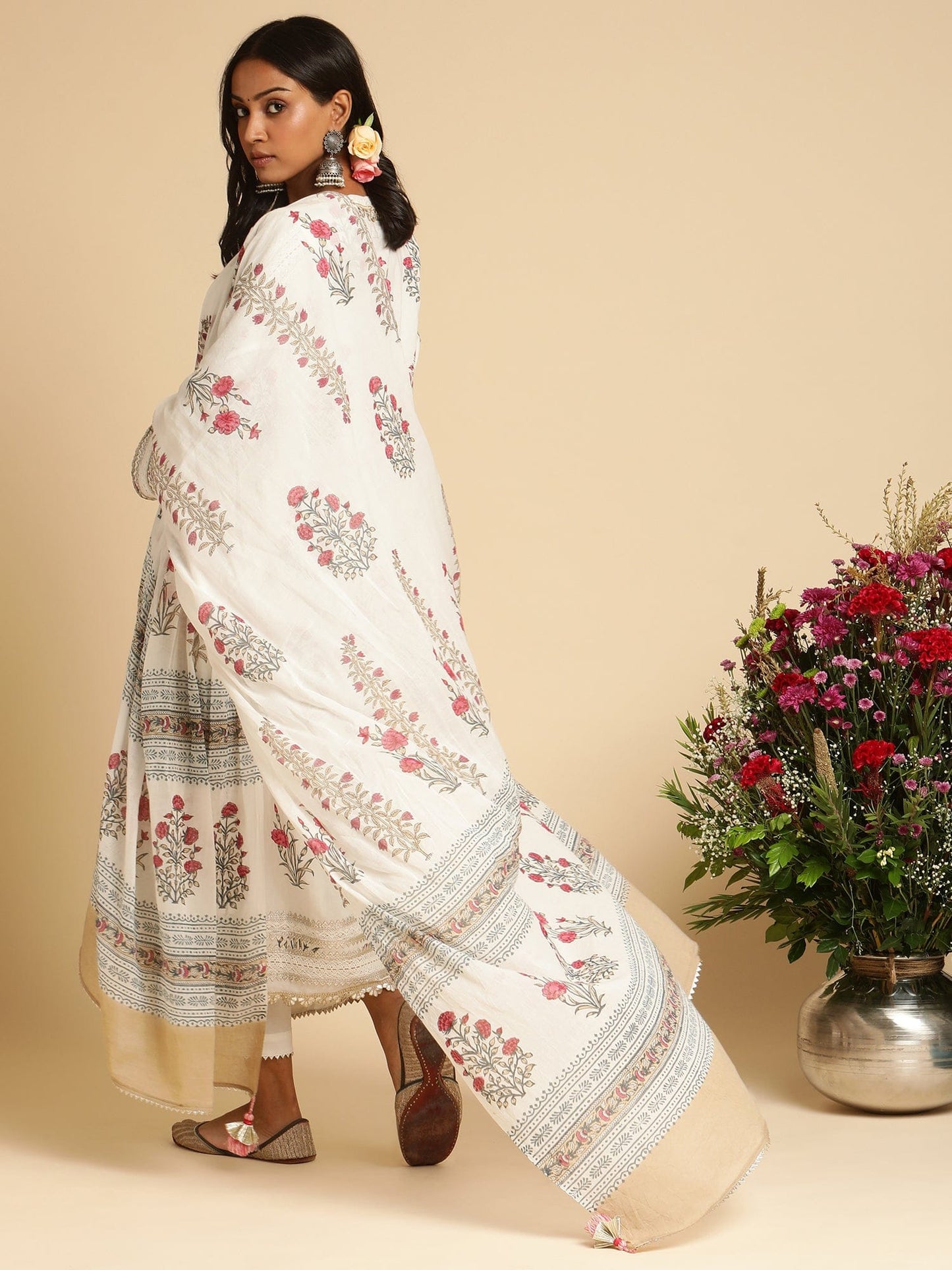 Fuchsia Long Bootie Organic Cotton Hand Block Printed Kurta - (3 Pcs Set)