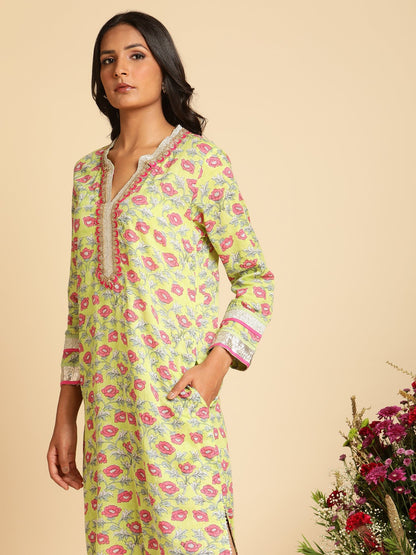 Lime Peony Organic Cotton Kaftan
