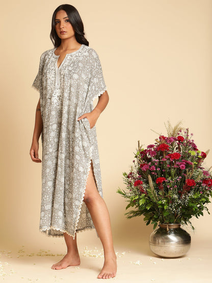 Grey Rose Jaal Organic Cotton Kaftan