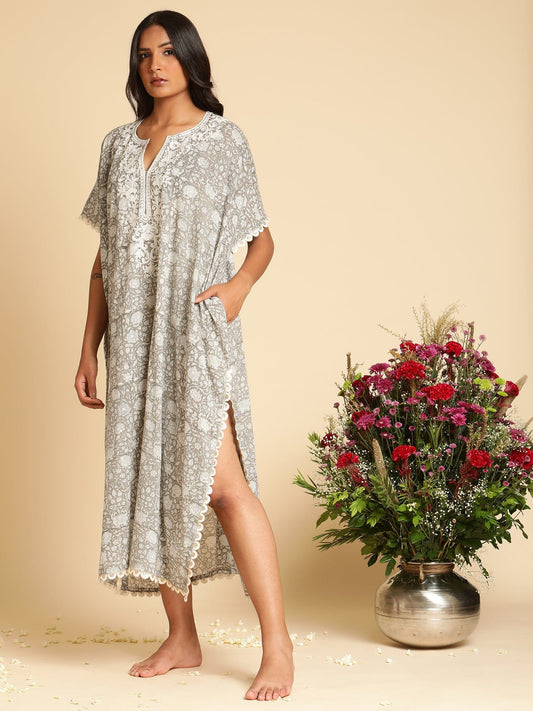 Grey Rose Jaal Organic Cotton Kaftan