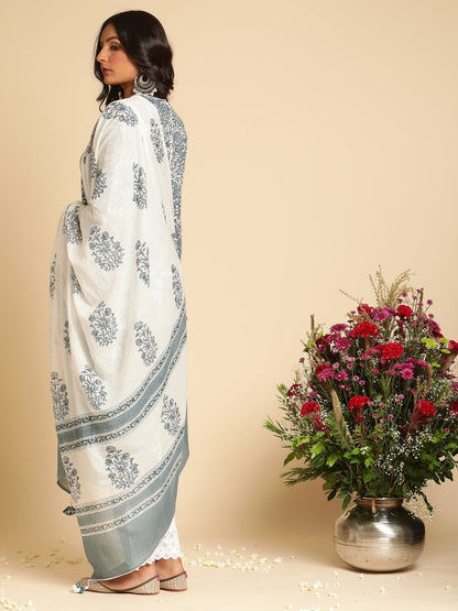 Indigo Marigold Organic Cotton Hand Block Printed Kurta - (3 Pcs Set)