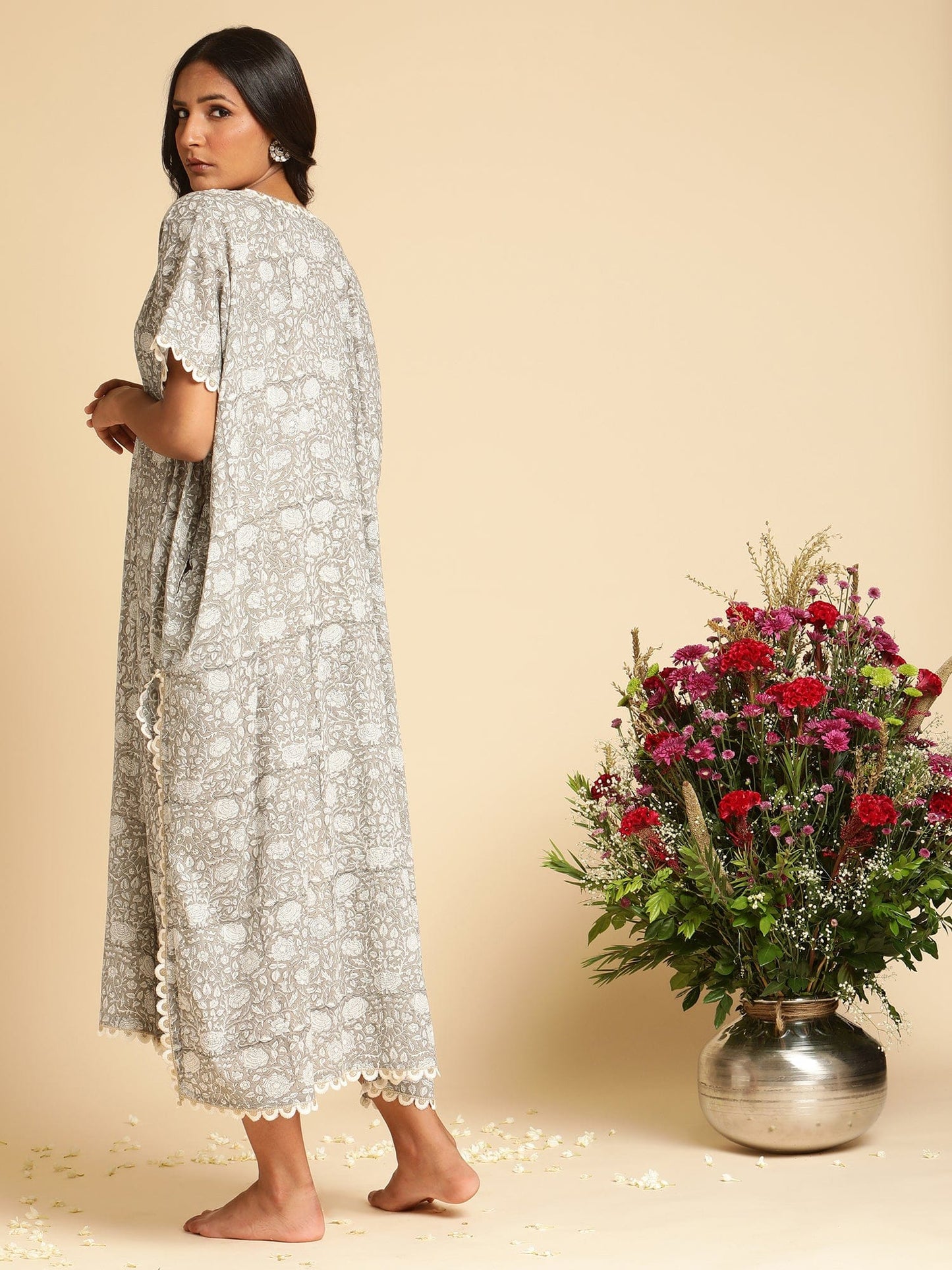 Grey Rose Jaal Organic Cotton Kaftan
