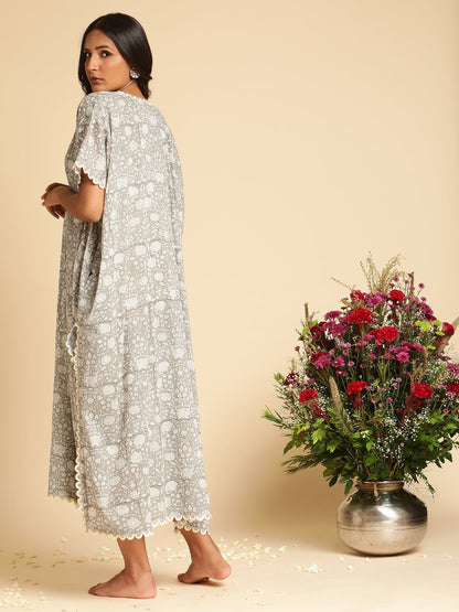 Grey Rose Jaal Organic Cotton Kaftan