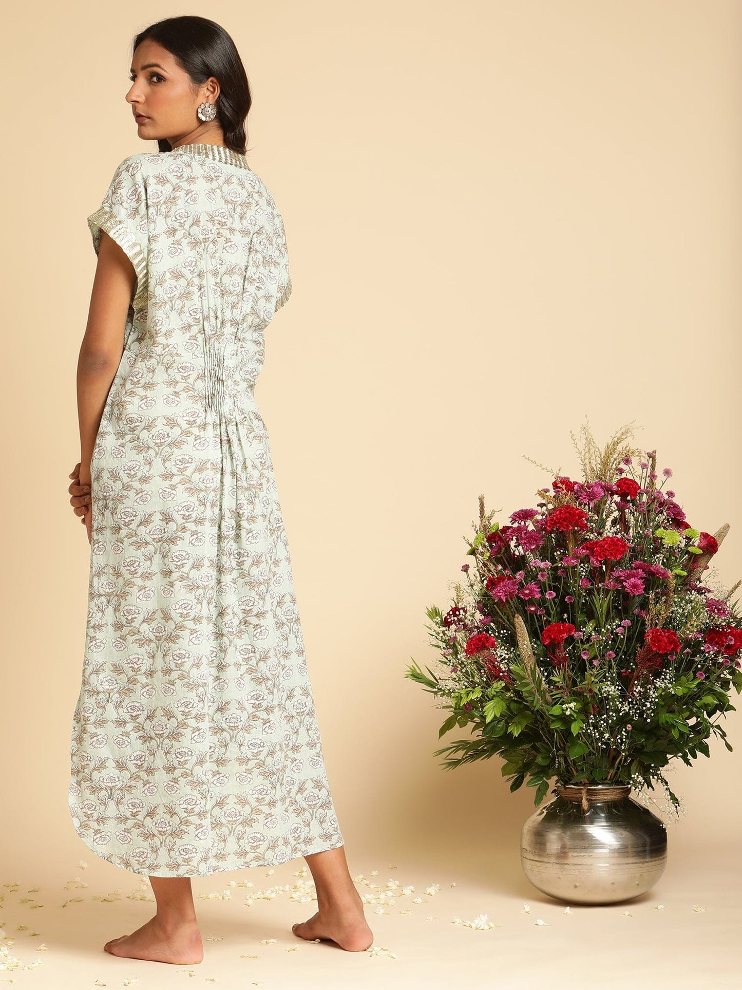 Aqua Peony Organic Cotton Kaftan
