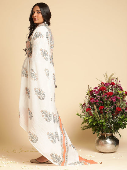 Peach Marigold Organic Cotton Hand Block Printed Kurta - (3 Pcs Set)