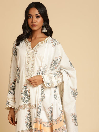 Peach Long Bootie Organic Cotton Hand Block Printed Kurta - (3 Pcs Set)