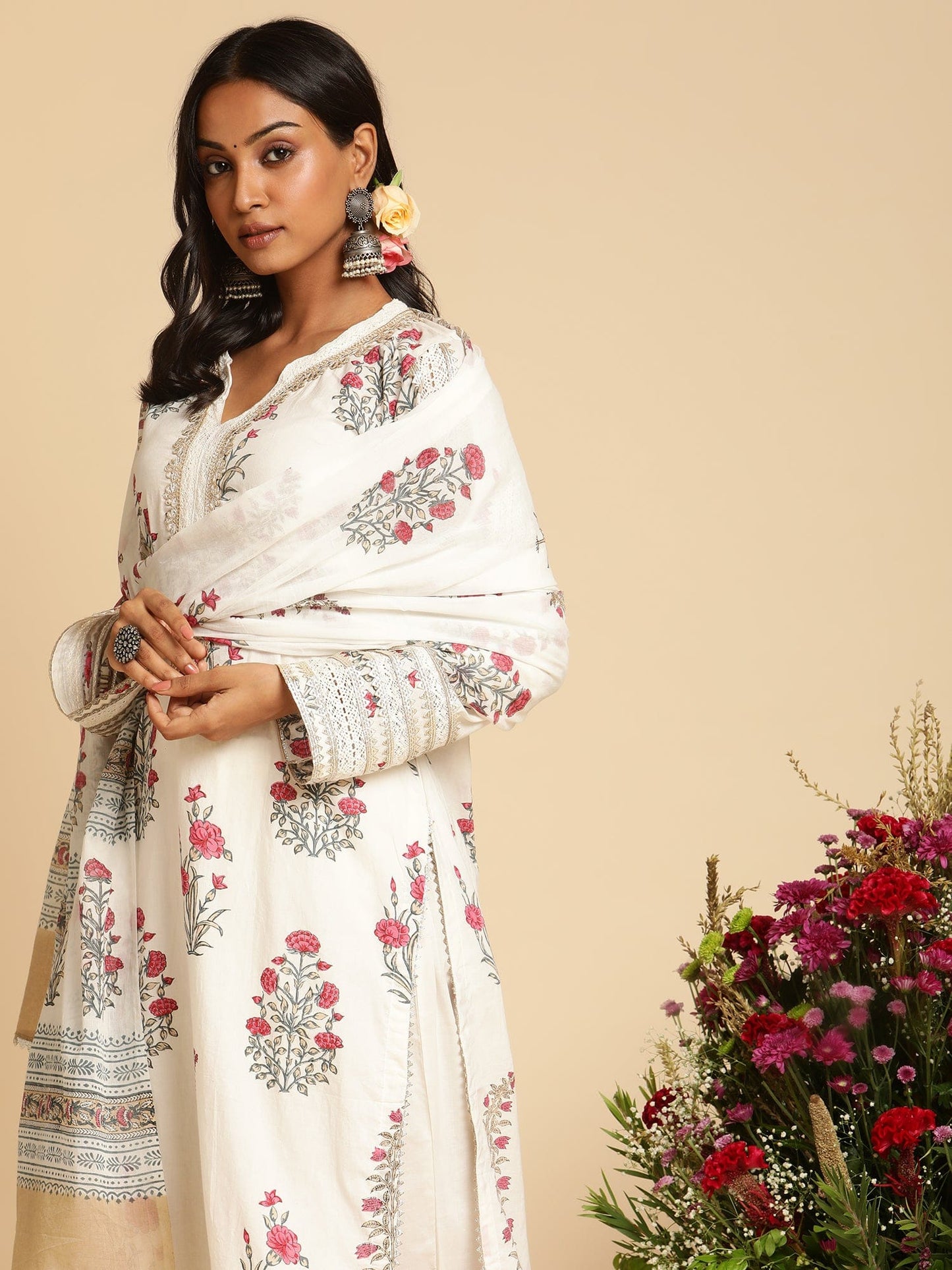 Fuchsia Long Bootie Organic Cotton Hand Block Printed Kurta - (3 Pcs Set)