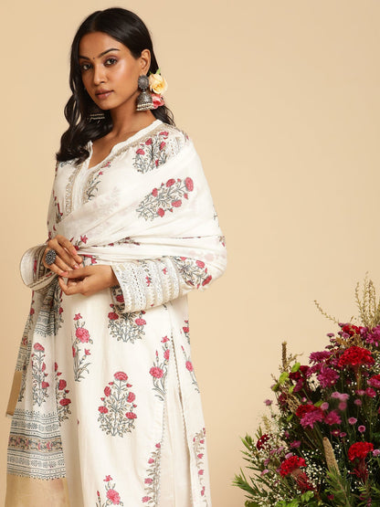Fuchsia Long Bootie Organic Cotton Hand Block Printed Kurta - (3 Pcs Set)