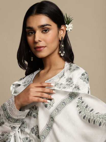 Grey Paisley Bootie Cotton Silk Hand Block Printed Kurta- (3 Pcs Set)