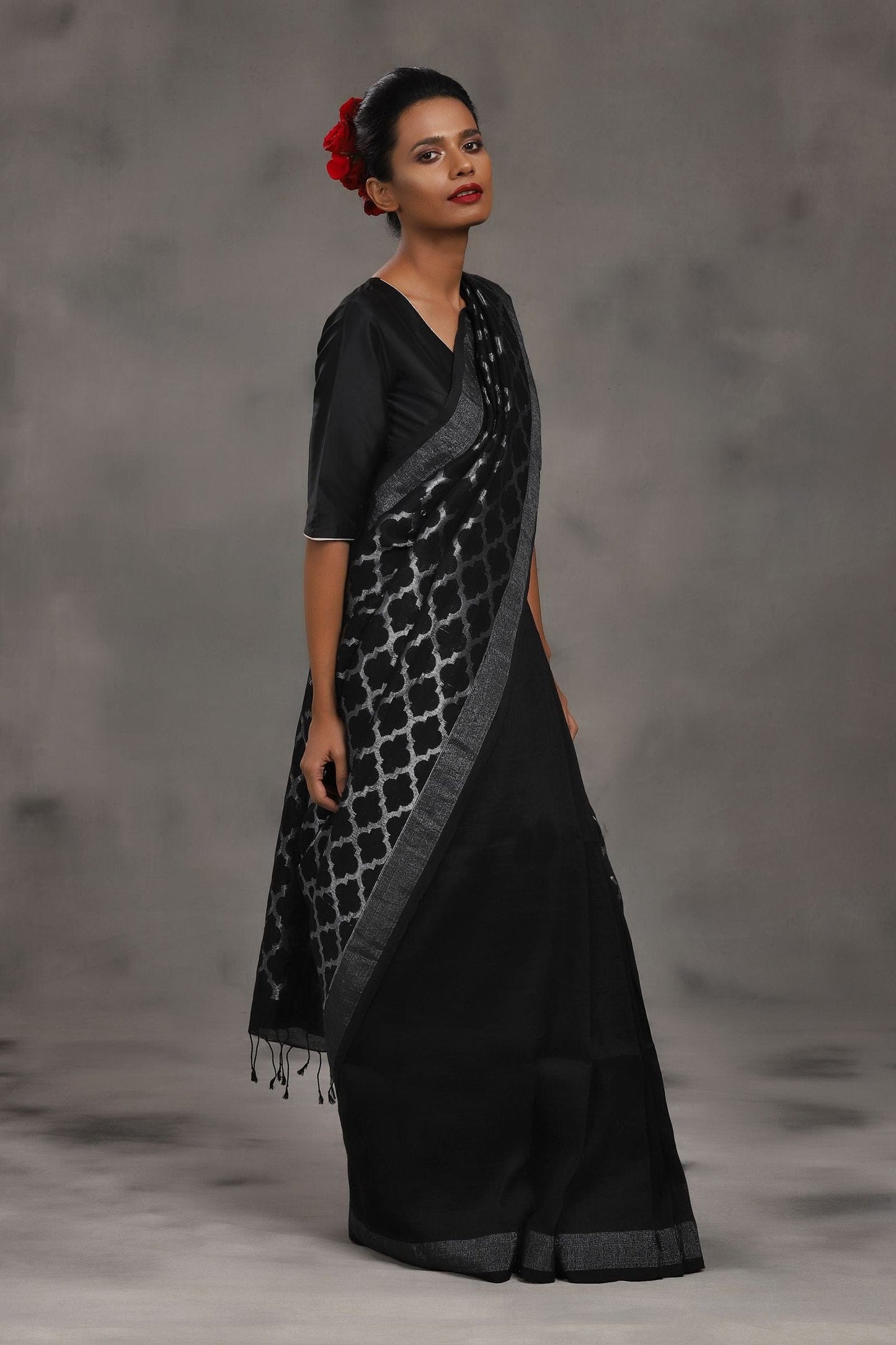 Linen Jamdani Jaal Silver